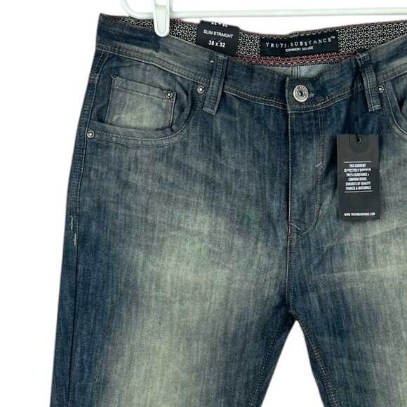 NWT Truth Substance Common Men's Ronin Blue Denim Jeans 38x32 Slim Fit Straight - Picture 5 of 12